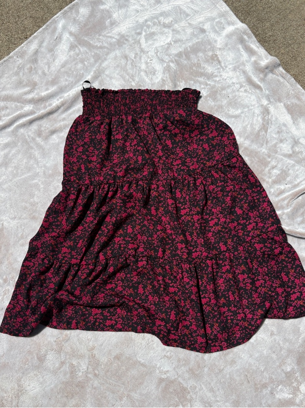 City Studio Black Midi Skirt with Pink Floral Print